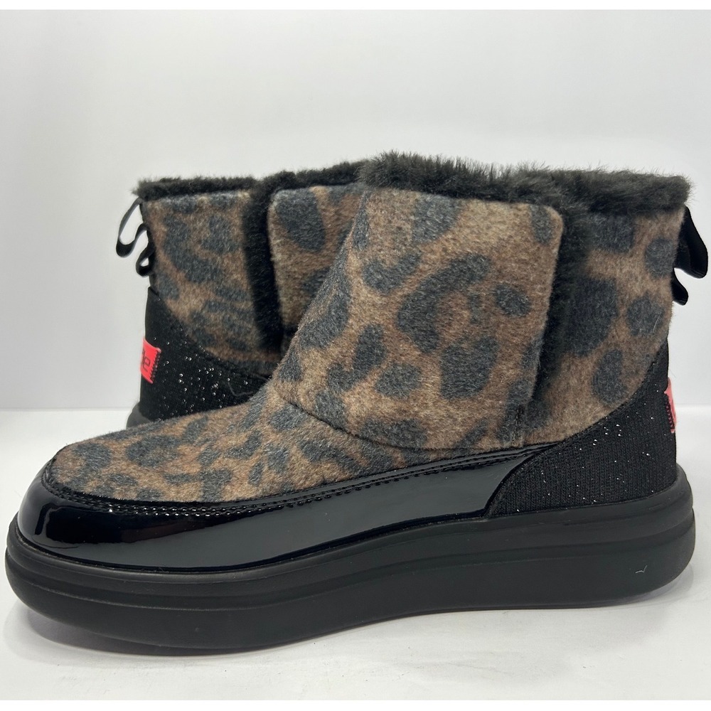 Hey Dude Youth Leopard Black Faux Fur Boots Kids Size 4 Brand New With Tags - Picture 9 of 15